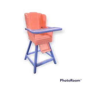 Vintage Dollhouse Blue-Pink Plastic High Chair Hong Kong British Empire 4” Tall